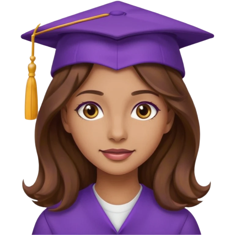 beautiful  woman lmedium skin with wavy long long brown hair and hazel eyes with purple school hat emoji