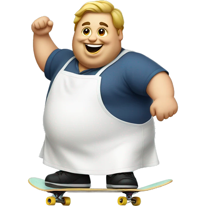 fat guy skateboarding in an apron emoji