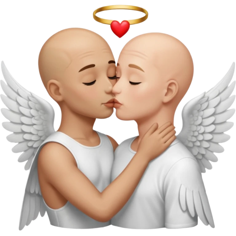 Bald boy and sexy angel make out emoji