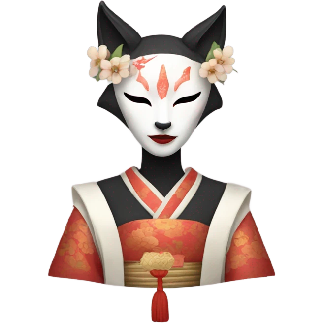 woman wearking kitsune japanese mask emoji