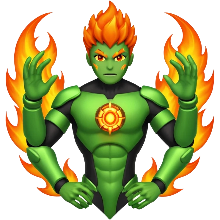 The Omnitrix from Ben 10 with a fiery guy in the middle emoji
