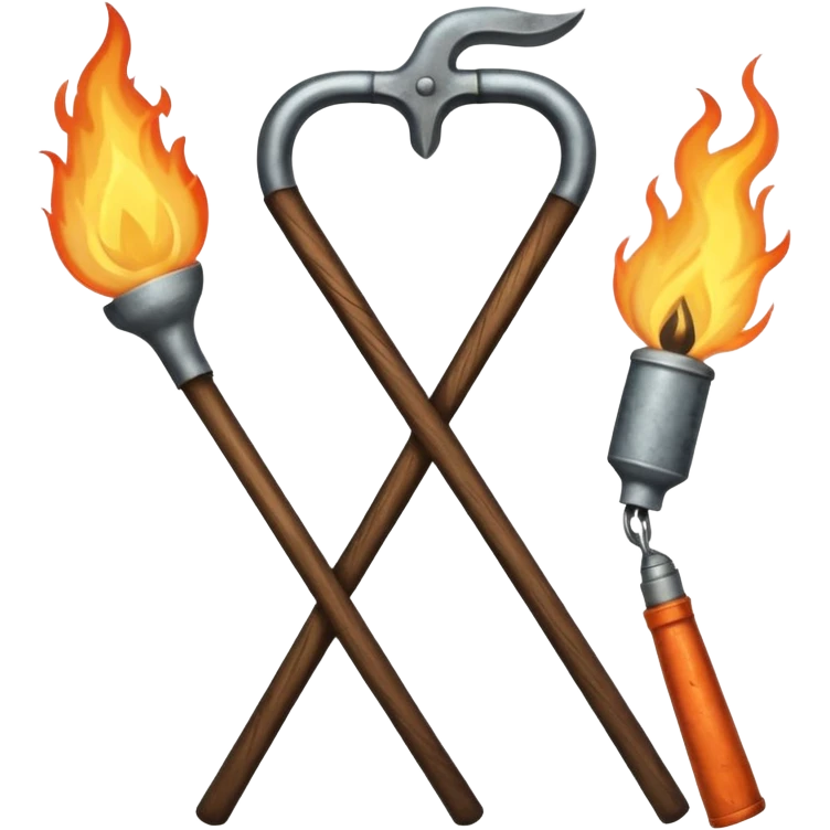 a three pronged farmer's pitchfork and a torch in an x formation emoji