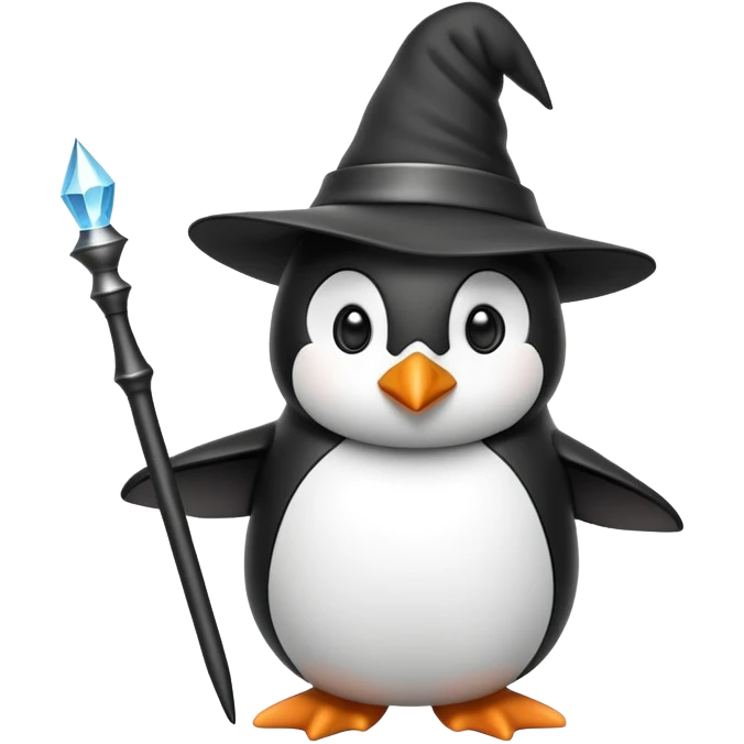 penguin wizard with magic wand and pointy hat emoji