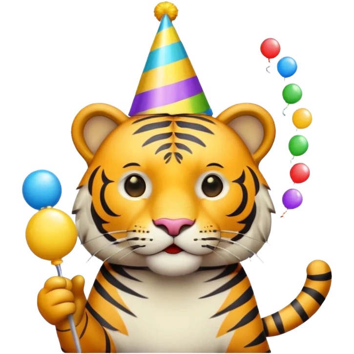 Party Tiger with a party hat and a party popper emoji