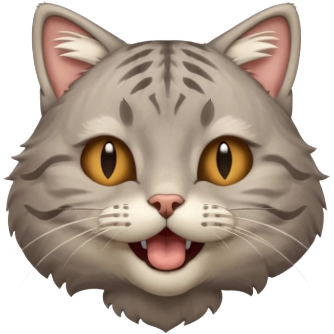 A high-resolution photo-realistic digital illustration of a solid grey tabby cat, eyes closed, head titled up yawning emoji