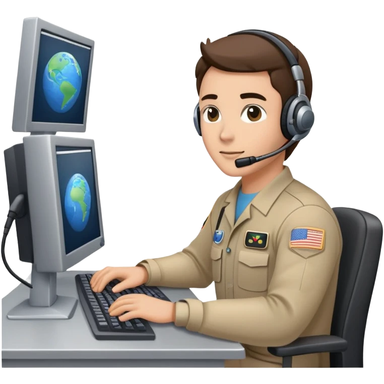 mission control technician with headset sitting at computer console emoji