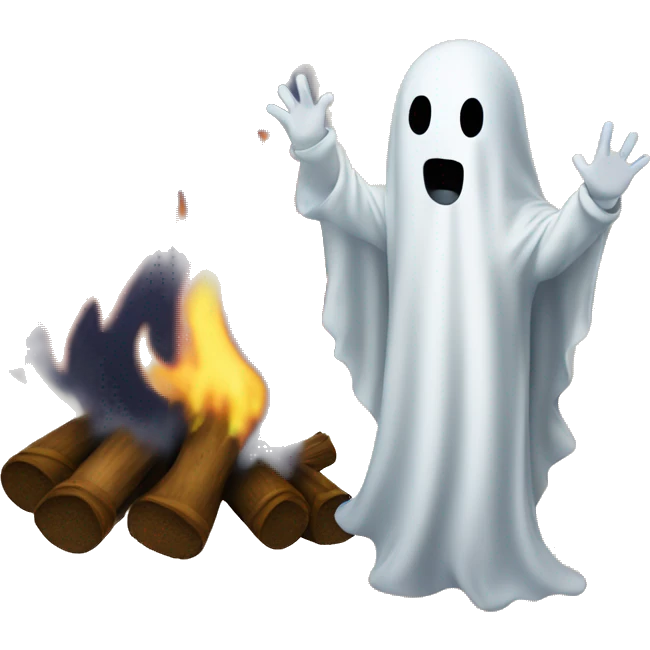 Ghosts scare man around bonfire emoji