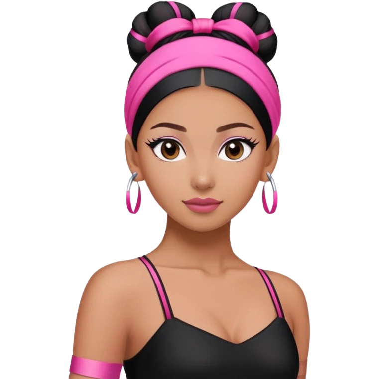 a dancer in a black and pink outfit with a sleek bun tied with a pink hairband." emoji