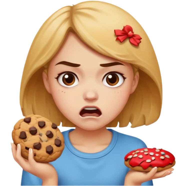 Angry girl that’s eating a lot of cookies emoji