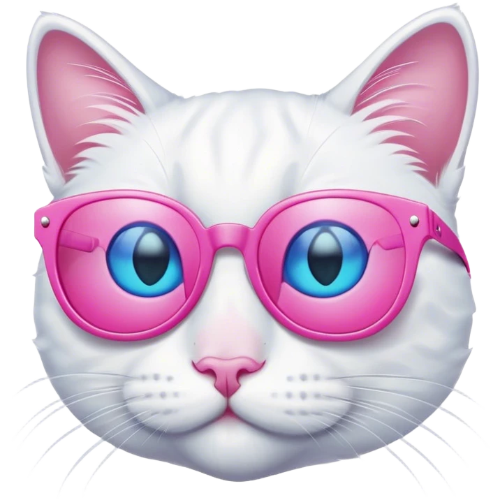 White Cat with blue eyes and pink sunglasses emoji