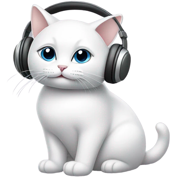 White cat wearing headphones  emoji