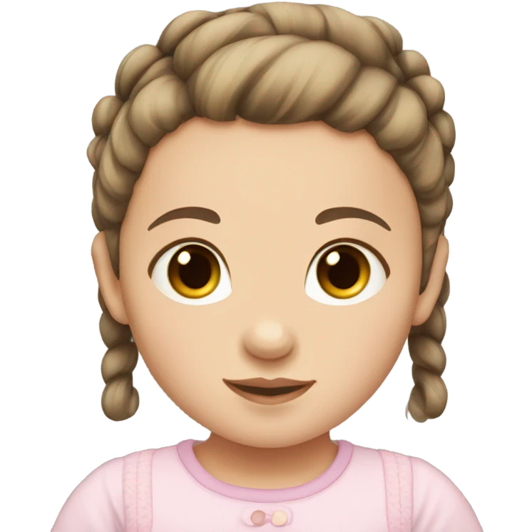 baby girl with straight brown pigtails ponytails and big dark brown eyes and pale white fair skin emoji