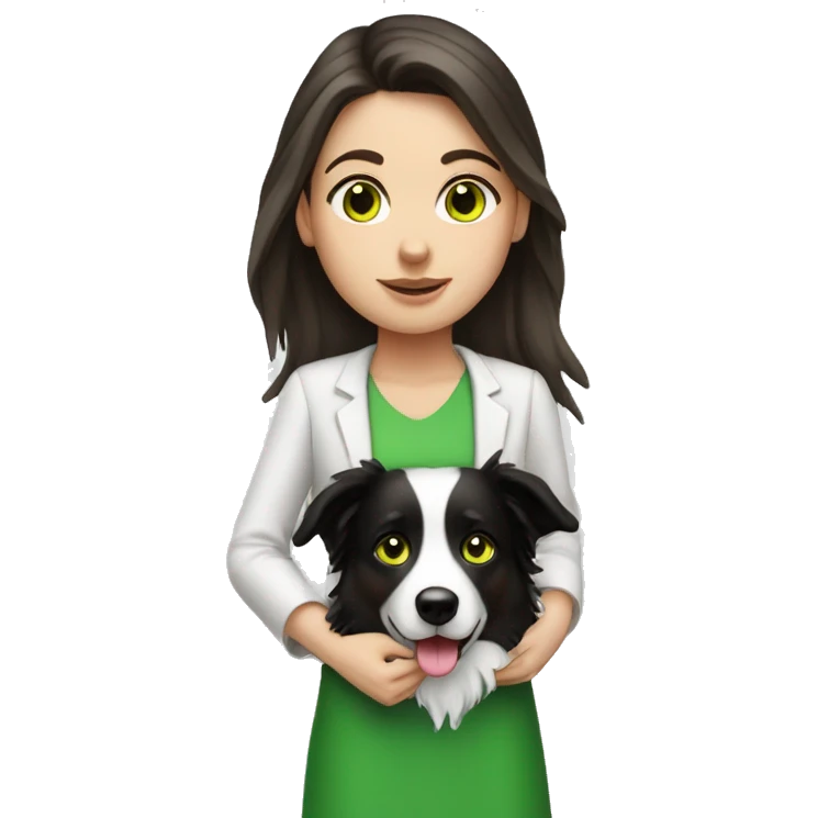 white brunette girl with green eyes and border collie emoji
