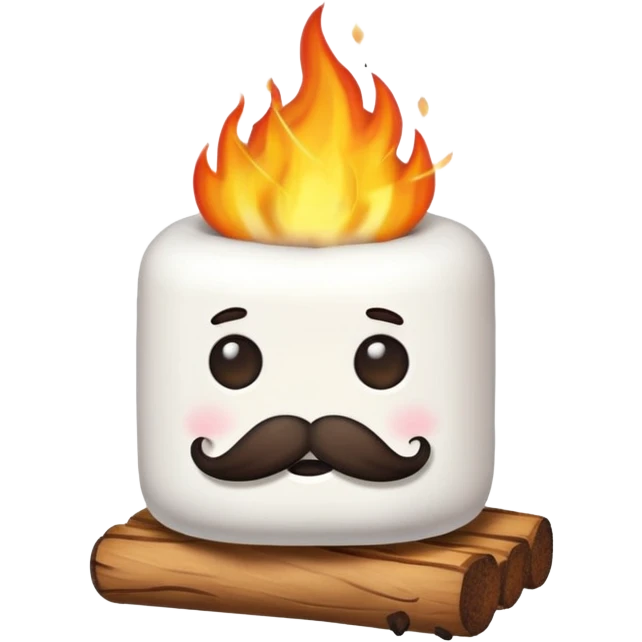 marshmallow on firem with mustache emoji