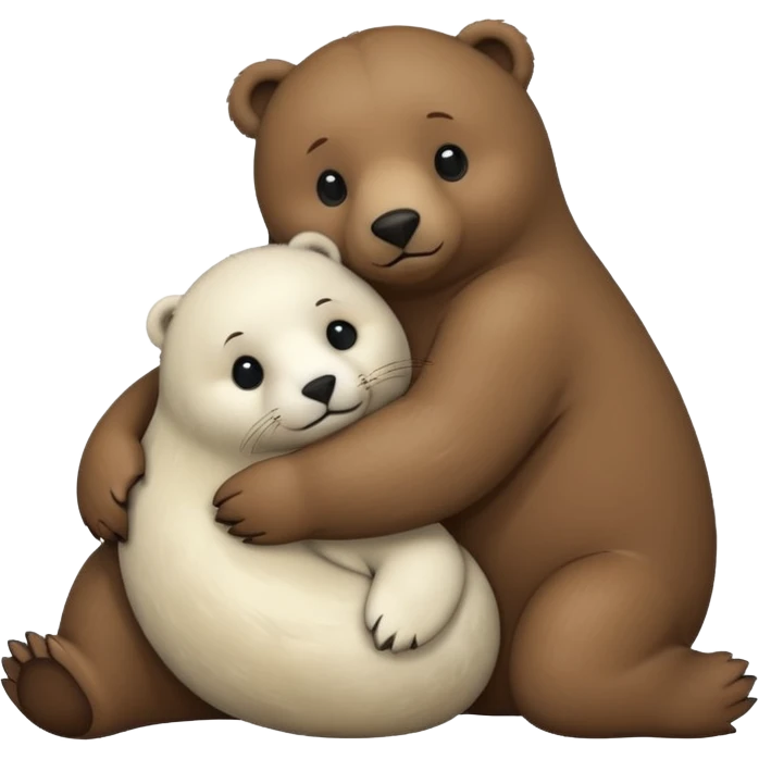 small white seal hugging a big brown bear emoji