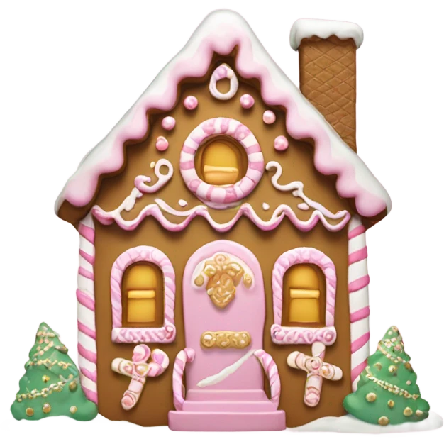 light pink and gold and white gingerbread house emoji