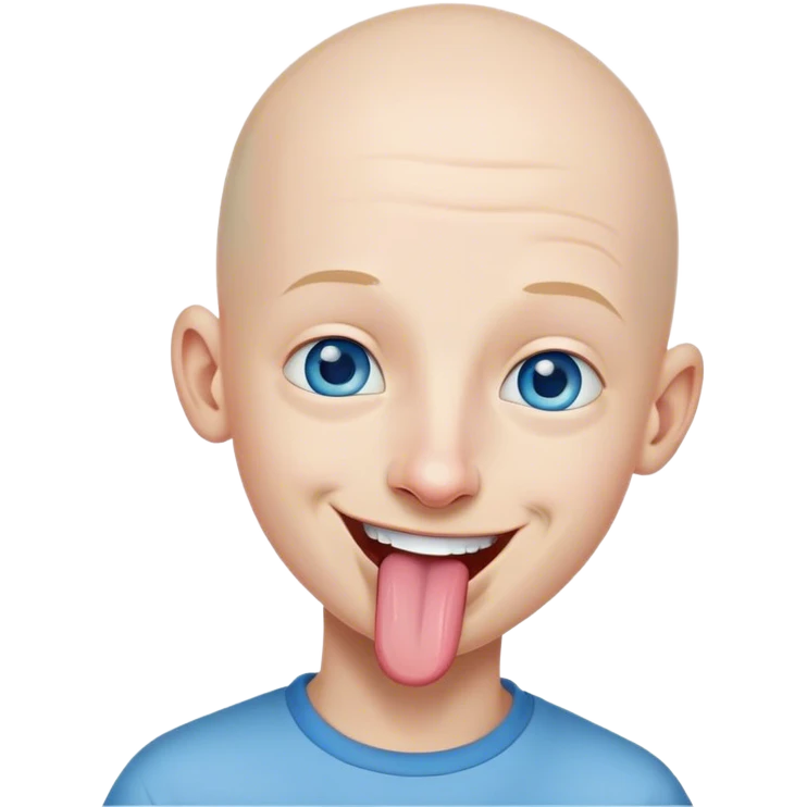 bald boy smiling portrait blue eyes long nose tongue sticking out side view emoji