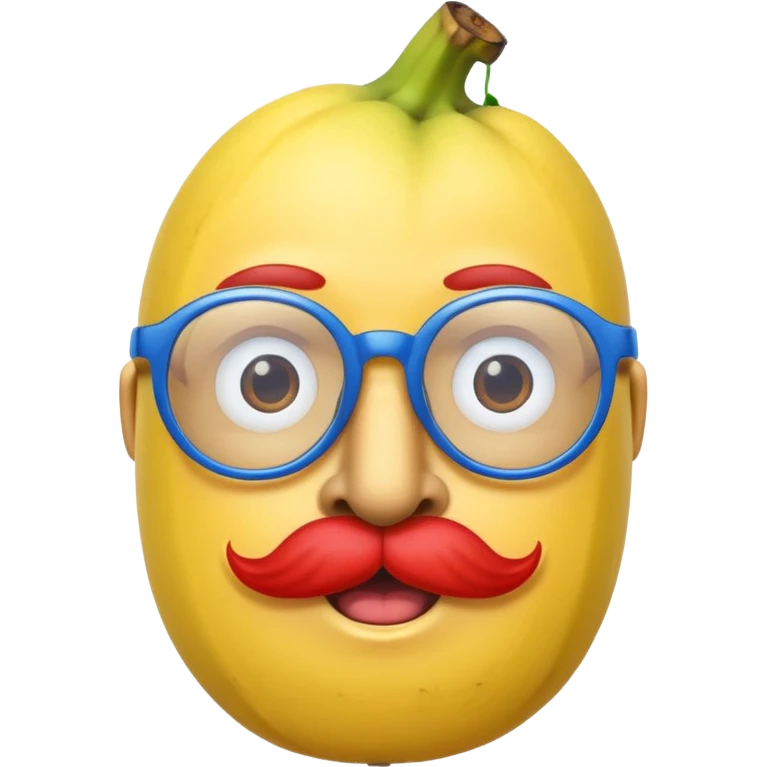 banana head wearing blue glasses and with red murtache emoji