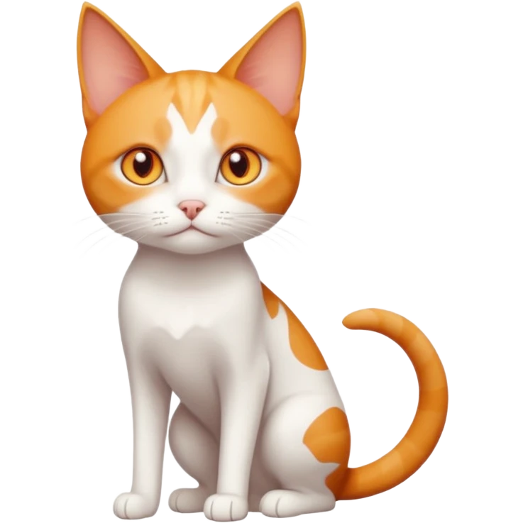 full body of tiny + skinny ginger and white cat with deep orange eyes and triangular shaped face emoji