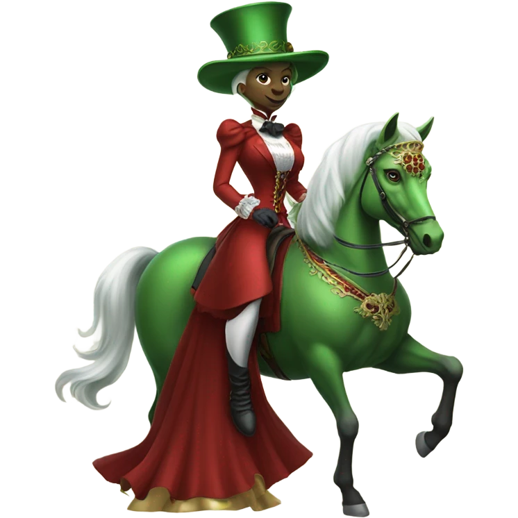 "galora green blonde alien woman" in red Victorian elegant dress, full body, rides horse gold and white
 emoji