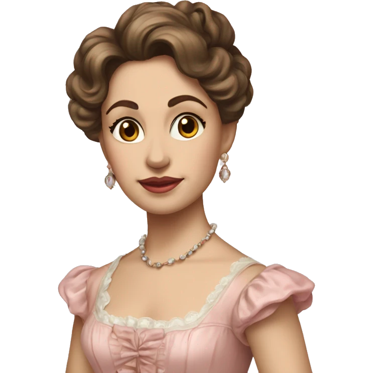 vintage rococo mixed woman with brown hair in a light pink gown  emoji