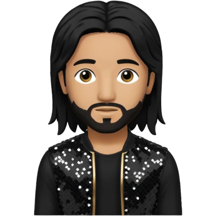 Omarion with long black hair, black sequin outfit emoji