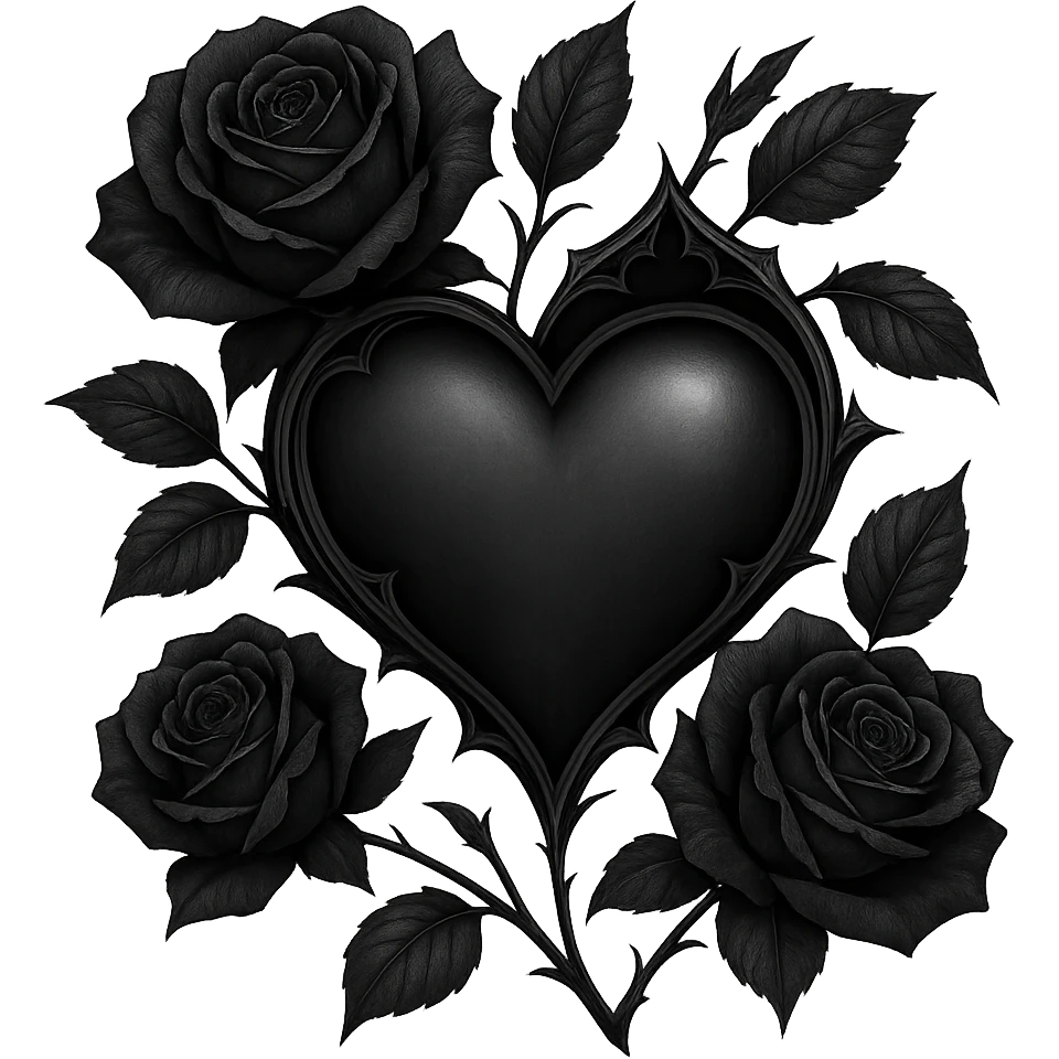 gothic heart with dark roses, remove background emoji
