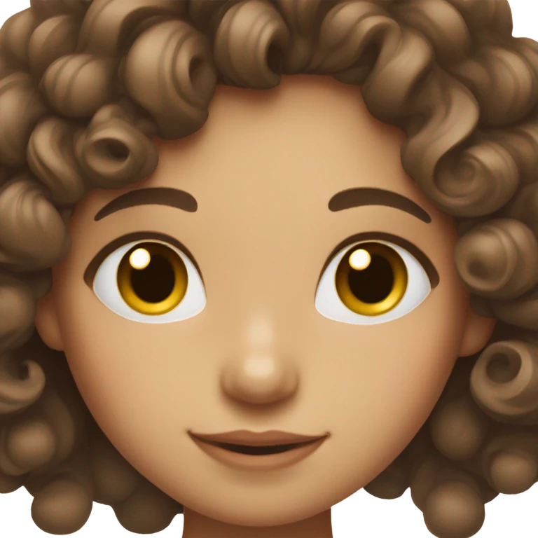 girl with small eyes lashes browh hair with culed ends smilin emoji