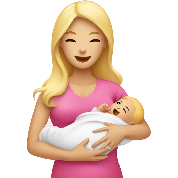 blonde woman breast feeding baby. pink shirt emoji