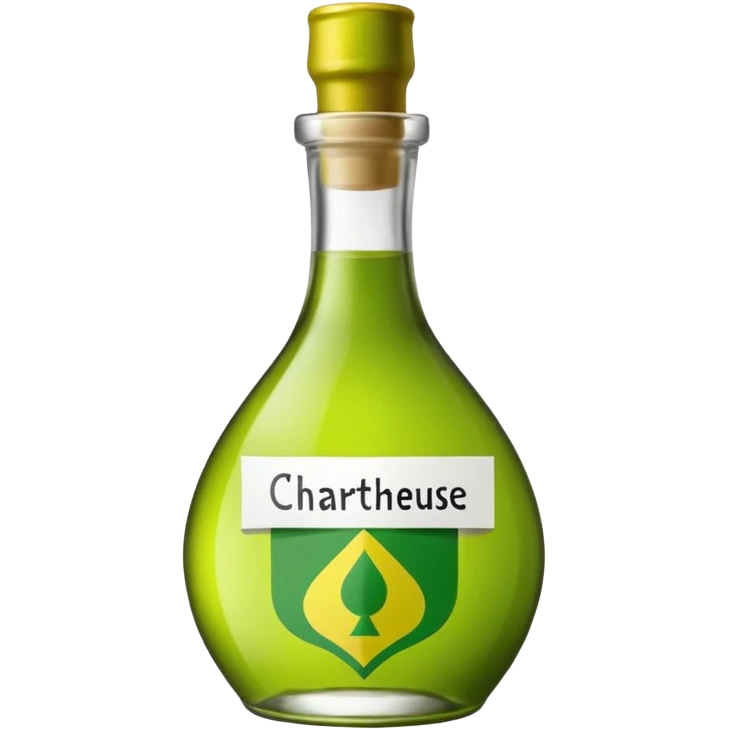 Une bouteille de chartreuse verte sous forme de drapeau avec ecrit chartreuse sur l'etiquette emoji