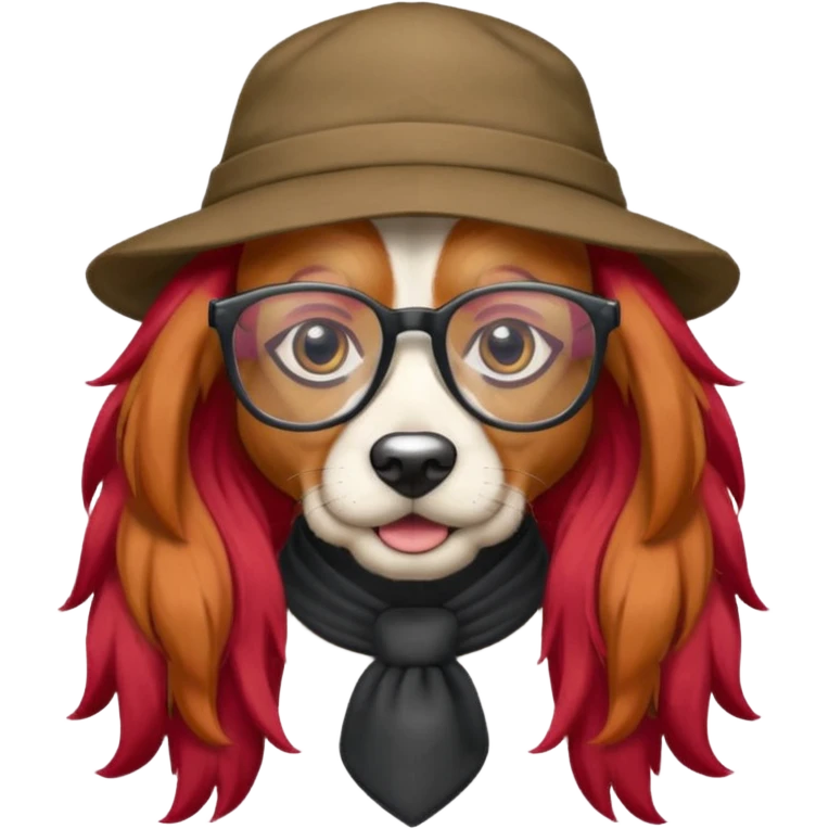 dog with very red long hair and glassess and hat emoji