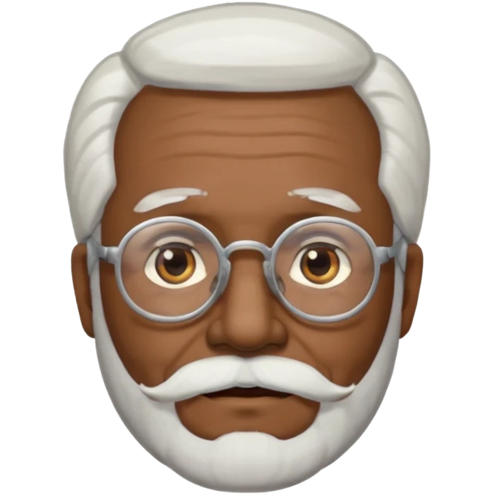 An elderly man emoji with medium-dark skin tone, long face, white hair on the sides, glasses, light eyebrows, and a light white beard. emoji