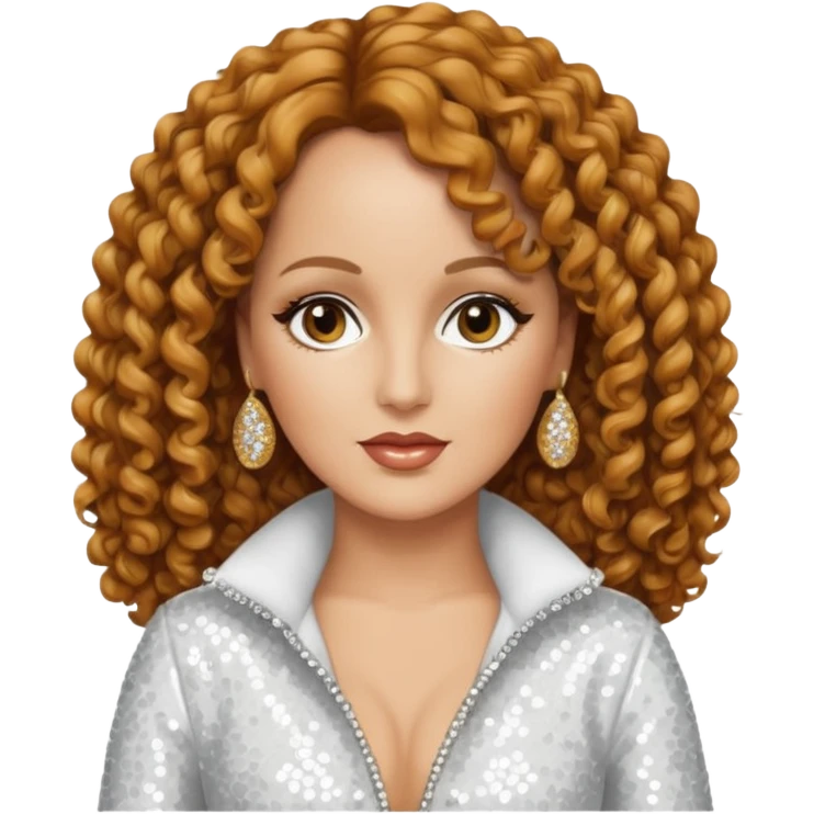 Teena Marie with long golden brown curly hair, white sequin outfit emoji