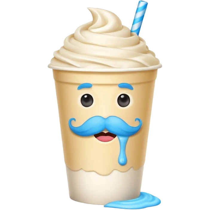 milkshake in a paper cup with blue mustache emoji