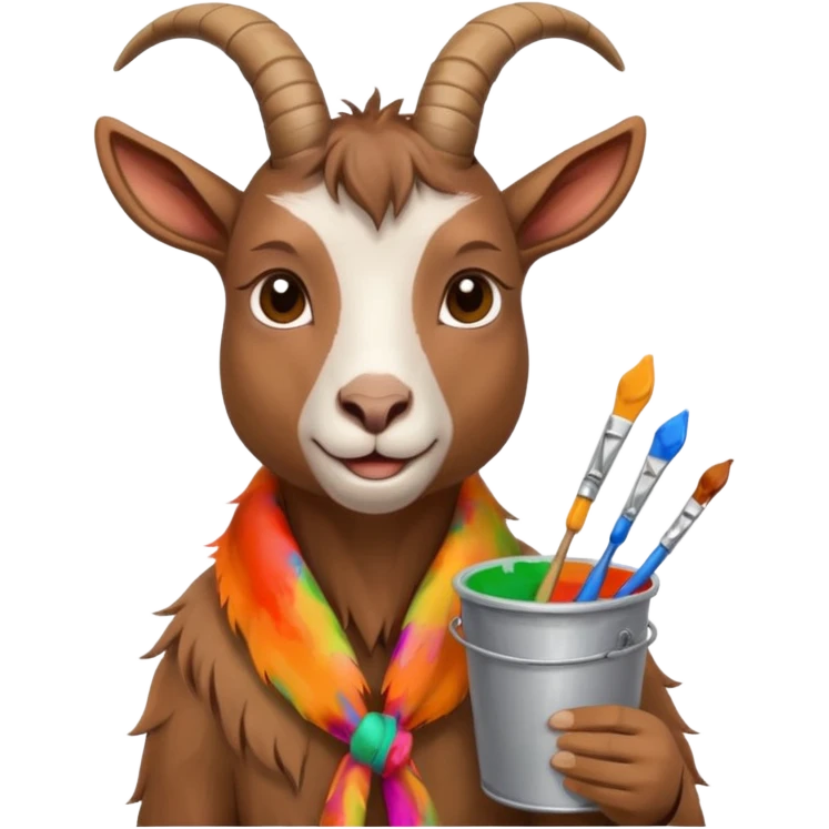 The goat is holding paints and threads in his hands emoji