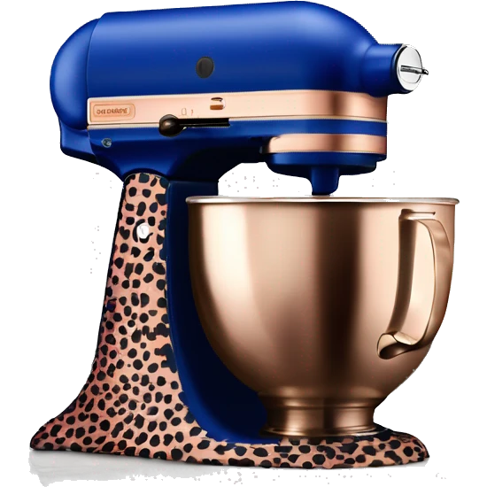 Realistic royal blue kitchenaid mixer decorated in rose gold and black leopard print spots emoji