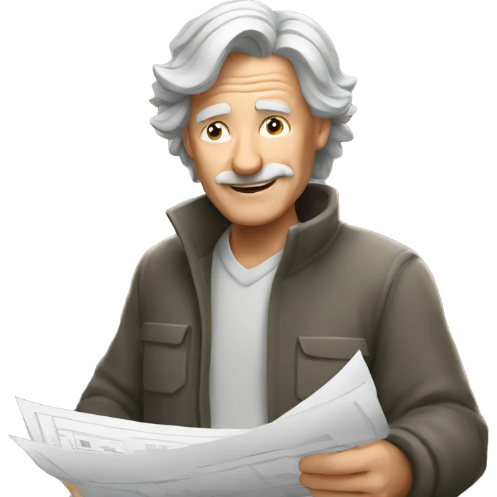 older man with hair looking at financial papers inside construction site emoji