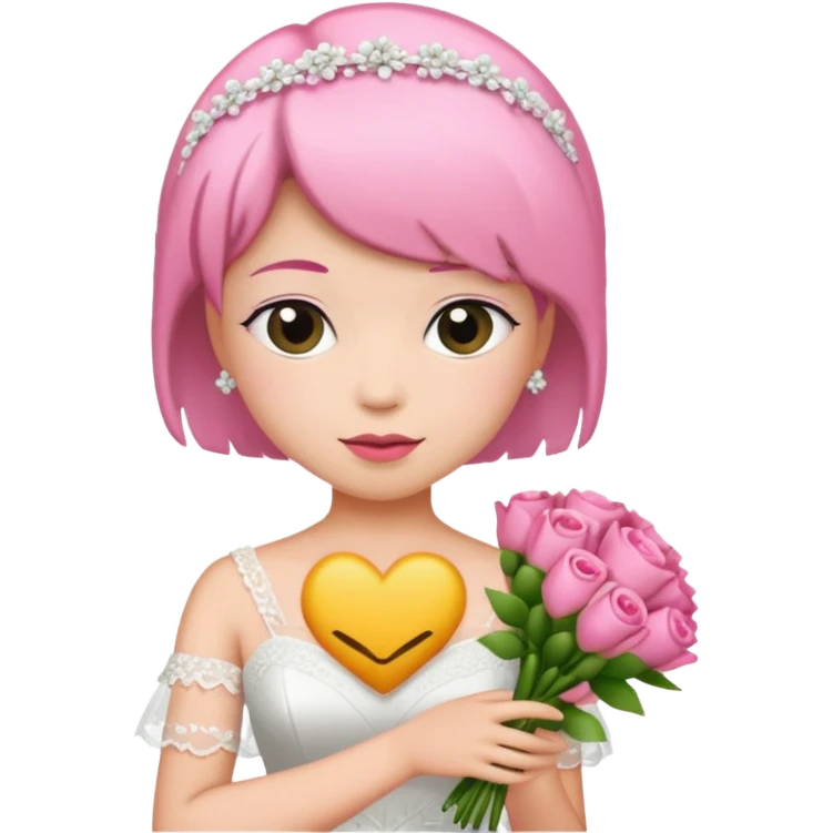pink short haired bride with bouqet emoji