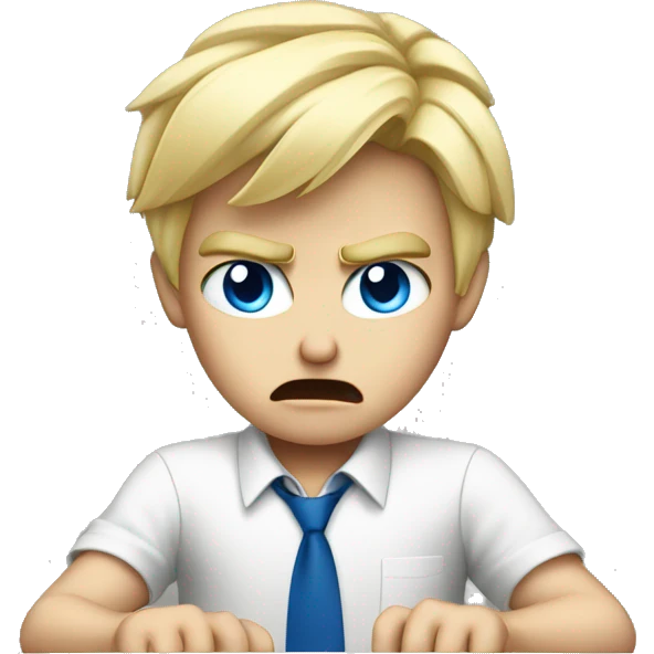 blond boy angry with blue eyes working on computer emoji