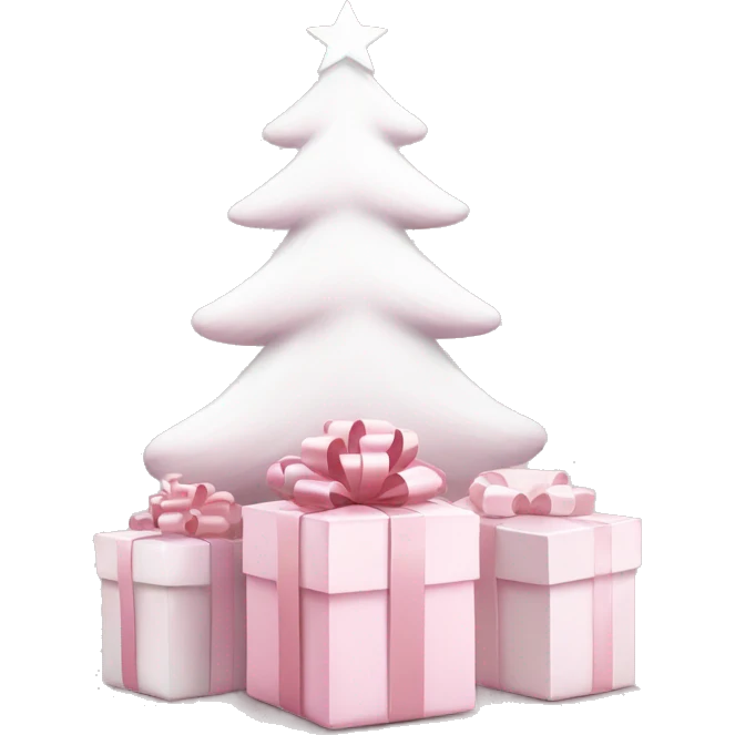 Light pink Christmas gifts under a white Christmas tree  emoji