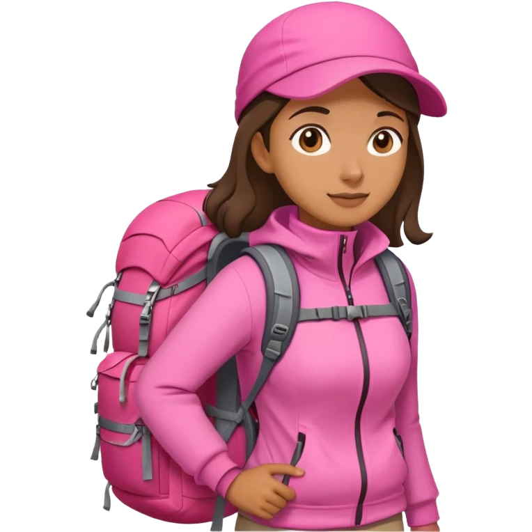 woman wearing pink clothes with hiking backpack emoji