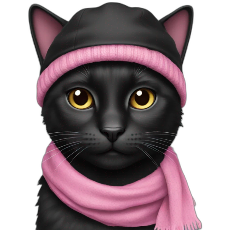 black cat with pink cap and black scarf emoji