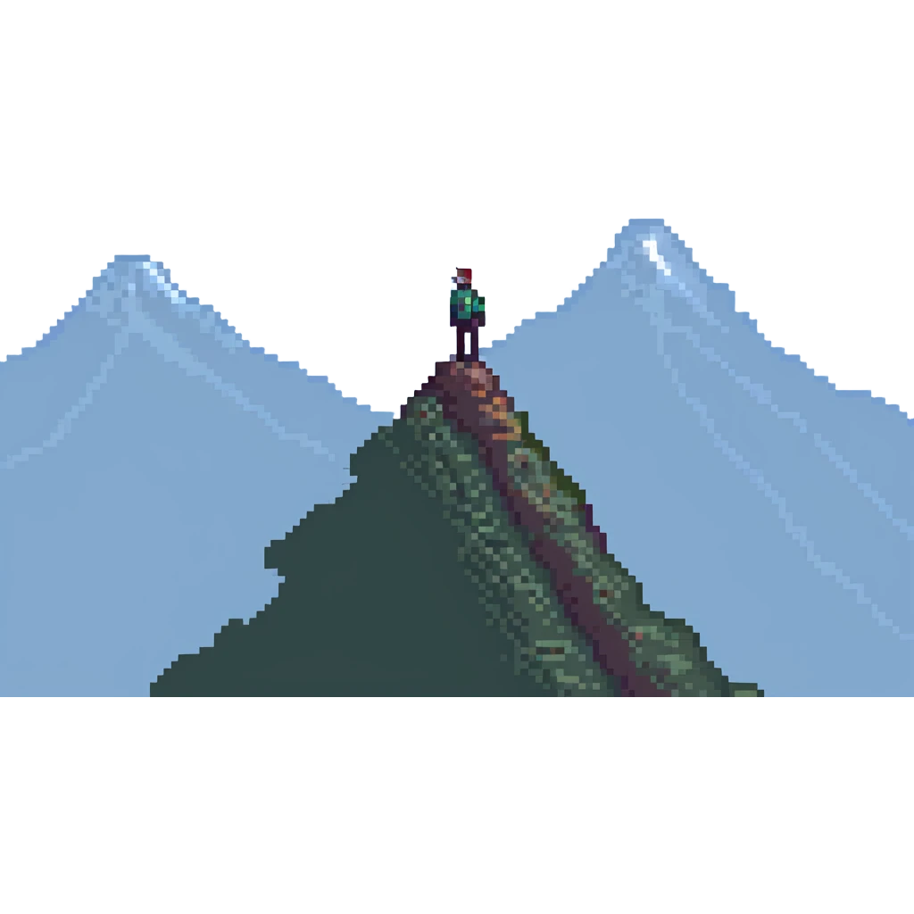 person standing on a mountain peak, sunrise background emoji