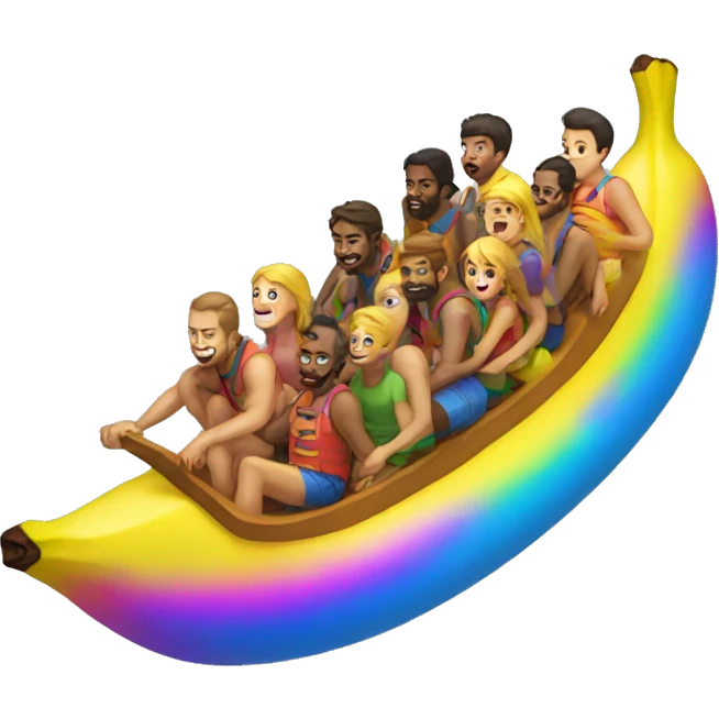 rainbow banana boat with ten people  emoji