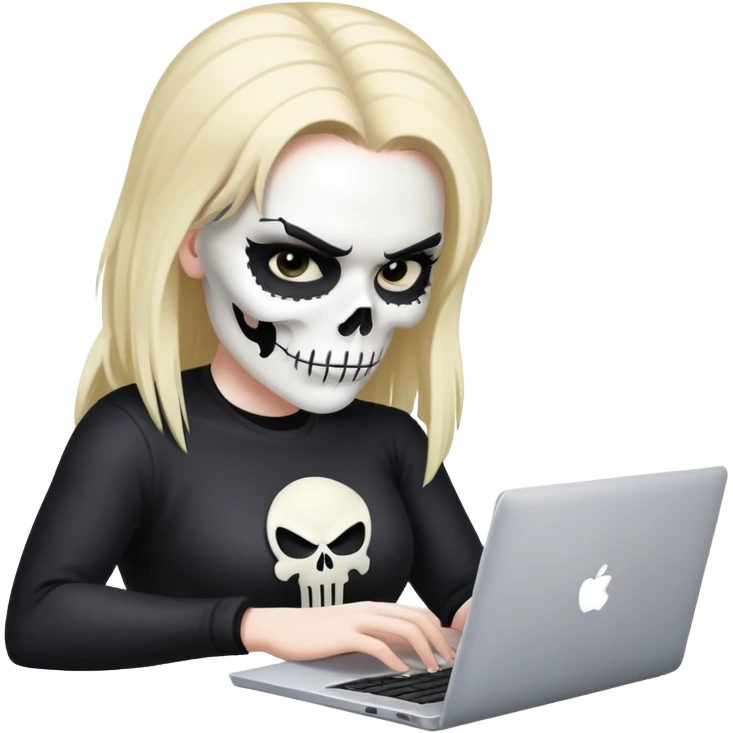 female Punisher skull with eyelashes working on a laptop emoji