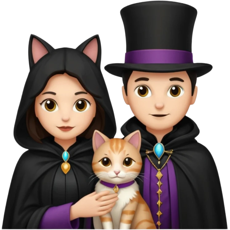 magician couple and their pet cat emoji