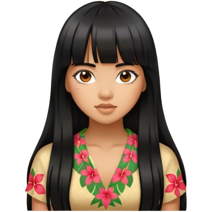 Hawaiian girl with long black hair and bangs  emoji