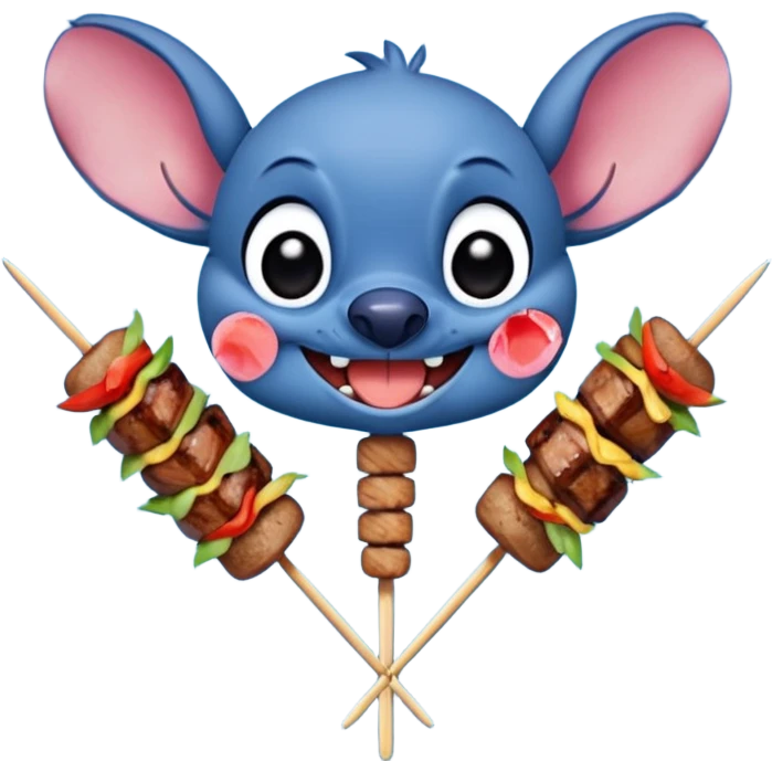 Stitch eating grilled meat on skewers emoji