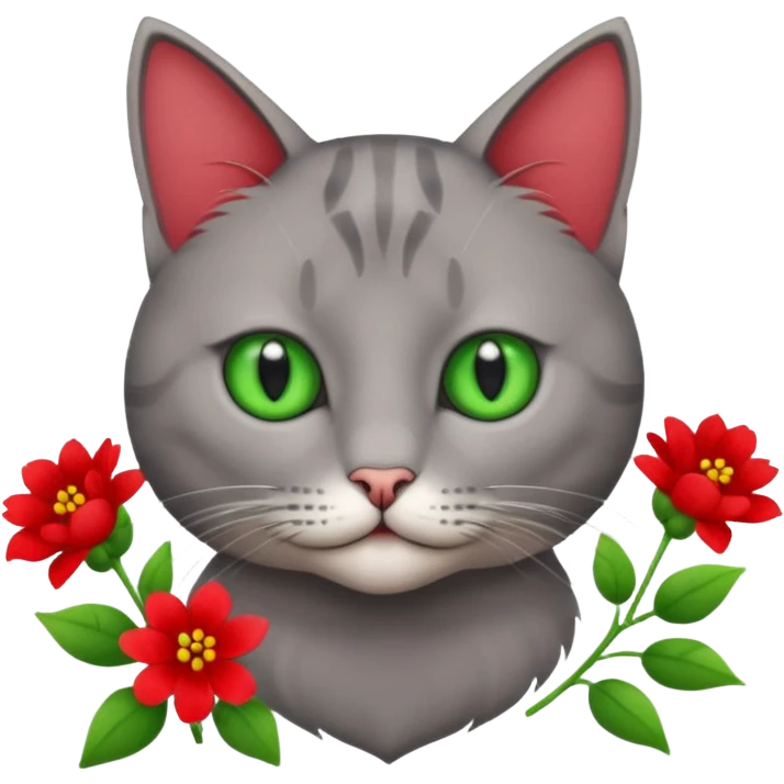 Male cat holding red flowers emoji