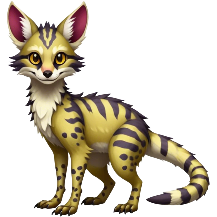 Feral Rare Fantasy dark vibrant warm-colored Vernid-Sergal-Genet-species by LiLaiRa, random markings, tufted ears, full body, 4 legs emoji